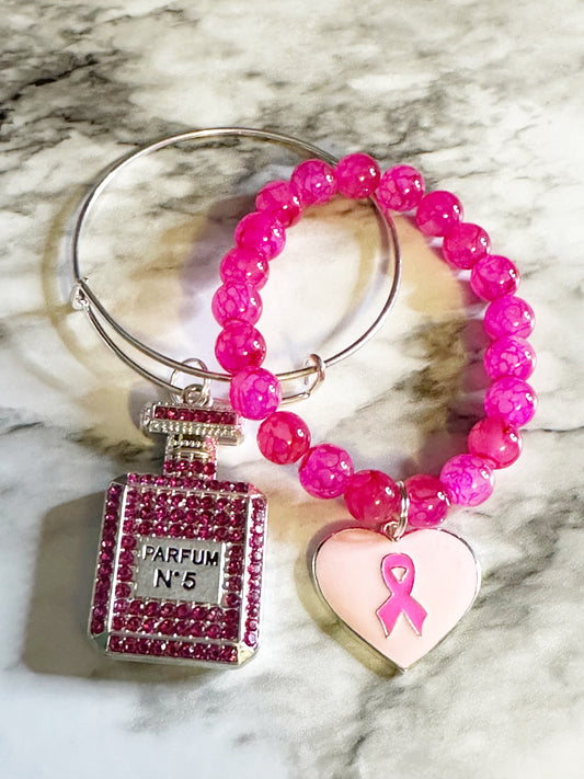 Random Breast Cancer Beaded Bracelet